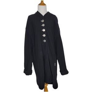 Geiger Austria Coatigan Long Sweater Wool Black Silver Buttons Women 42 Large